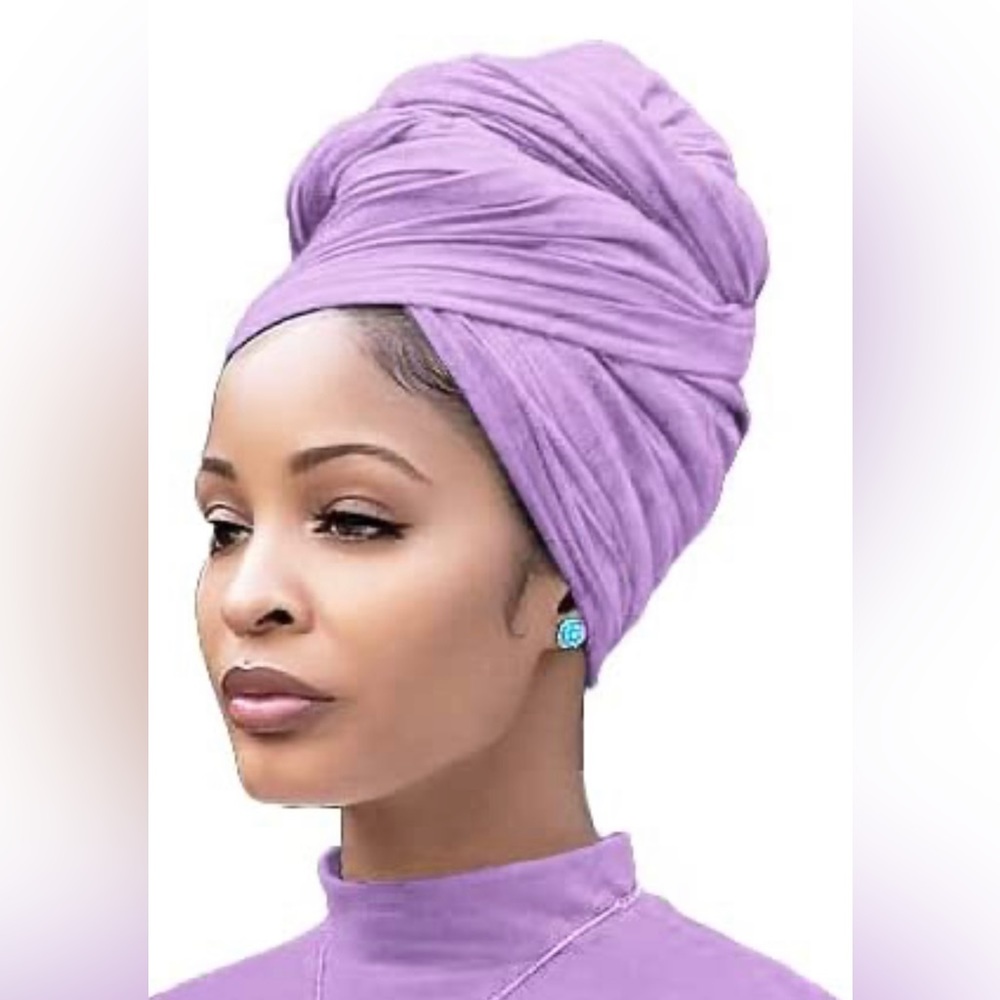 Lavender Purple Stretch Turban African Head Wraps Scarf Soft for Locs Braids